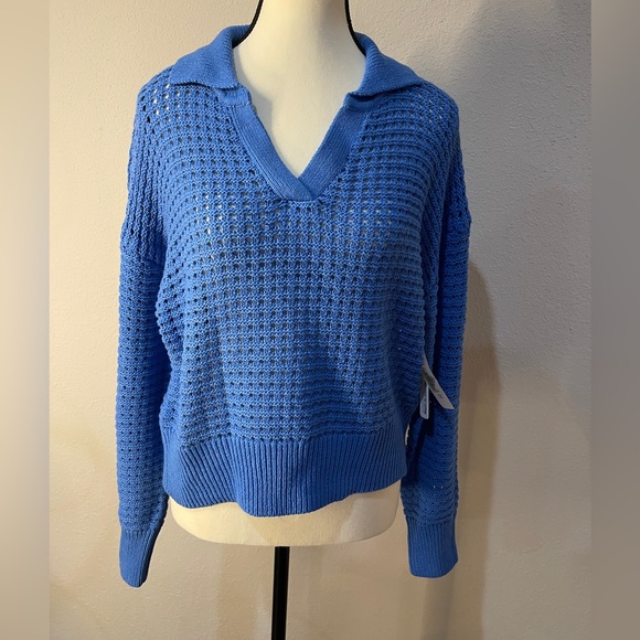 RETROD Knitted Polo V-neck Sweater Blue SZ Medium New With Tags - Picture 1 of 10